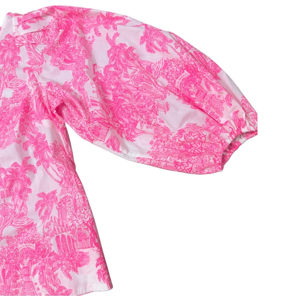 Lilly Pulitzer Vibrant Pink Blouse with Puff Sleeves - Picture 3 of 9